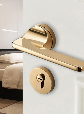 冠宁卧室门锁室内北欧静音门锁现代简约磁吸门锁黄古铜美式房门锁