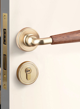 法美式室内卧室房门锁胡桃实木头复古静音磁吸奶油风现代风门把手