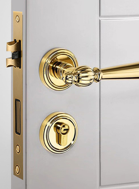 亮金色法式奶油风门锁室内卧室磁吸静音家用房间黄古轻奢门把手锁