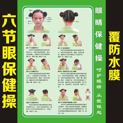 包邮中小学生眼睛保健操图片宣传海报保护视力望远远视表墙贴挂图
