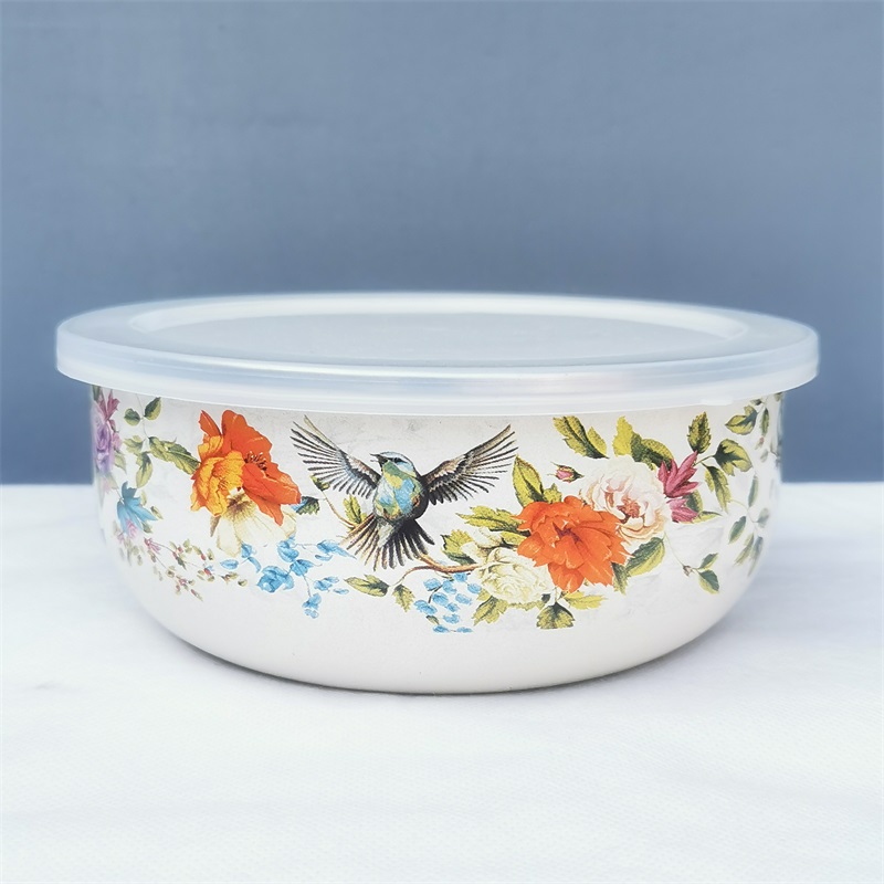 老式珐琅搪瓷碗带盖密封碗怀旧冰碗吃饭碗冰箱保鲜碗儿童汤碗面碗