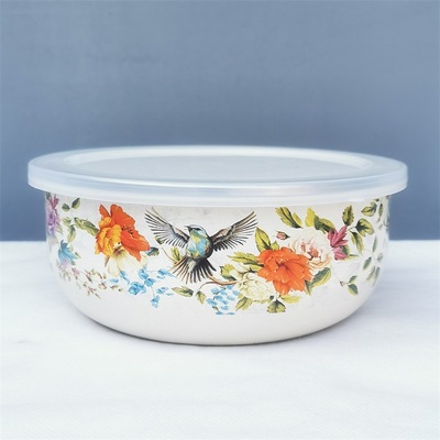 老式珐琅搪瓷碗带盖密封碗怀旧冰碗吃饭碗冰箱保鲜碗儿童汤碗面碗