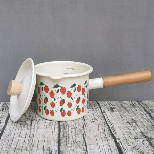 带刻度珐琅搪瓷奶锅带嘴无涂层不粘锅宝宝辅食锅家用炖煮锅煮汤锅