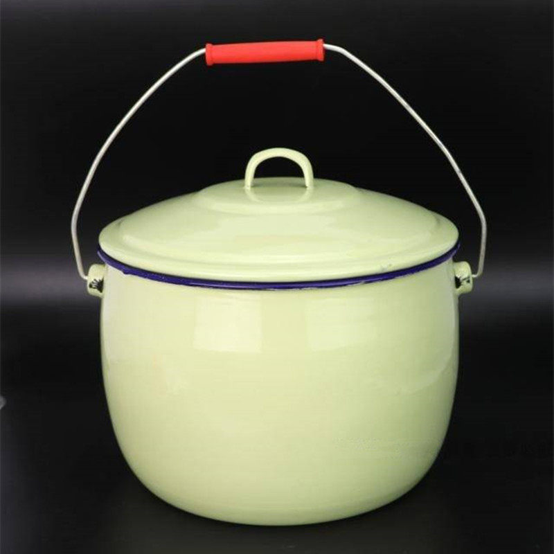 搪瓷提锅汤桶米桶米缸猪油桶带盖盆搪瓷汤锅化验桶熬药锅手提锅