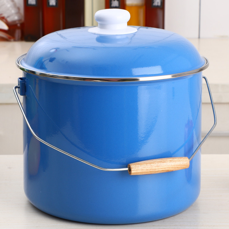 26CM特厚搪瓷提桶搪瓷盖盆带盖搪瓷吊桶提锅搪瓷汤锅炖锅猪油桶