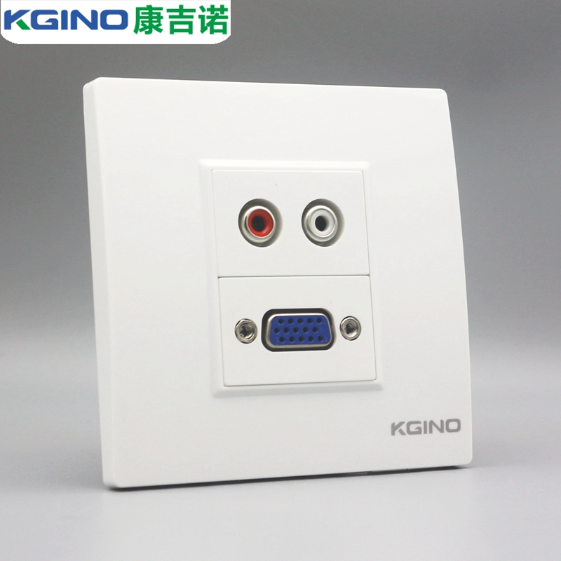 86型雅白二位VGA免焊音频插座面板 显示器电脑带双孔莲花音频墙插