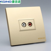 香槟色86型音频面板插座电脑连接电视红白莲花插座双声道AV孔墙插