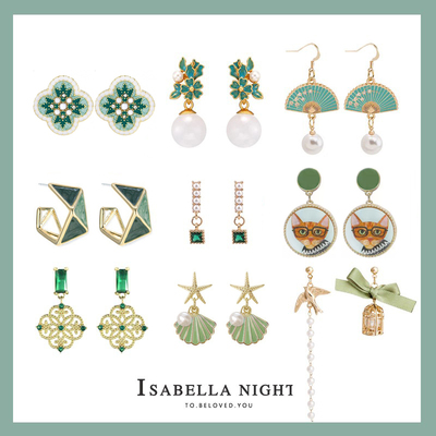 森系古绿色耳环合集925银针