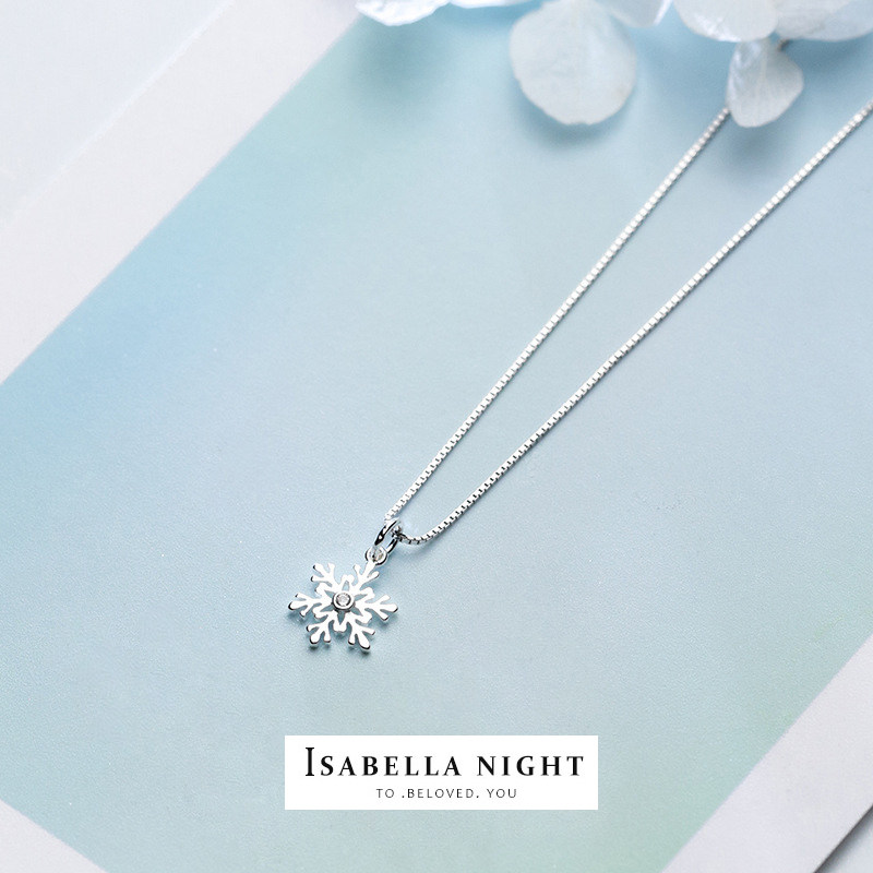 圣诞节创意礼物925纯银雪花镶小清新单钻吊坠锁骨项链送女友闺蜜