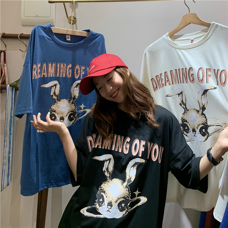 Real shot net red new cartoon printed short sleeve t-shirt female student Korean loose cotton