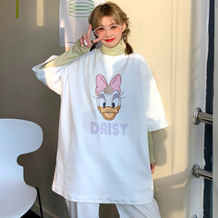 Summer 2021 Korean pin bead cartoon Donald Duck print loose and versatile short sleeve T-shirt