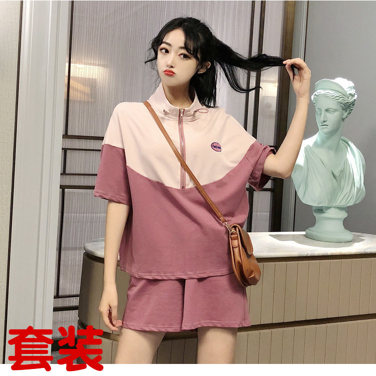 Real shooting leisure sports suit student large short sleeve sweater + shorts two piece set