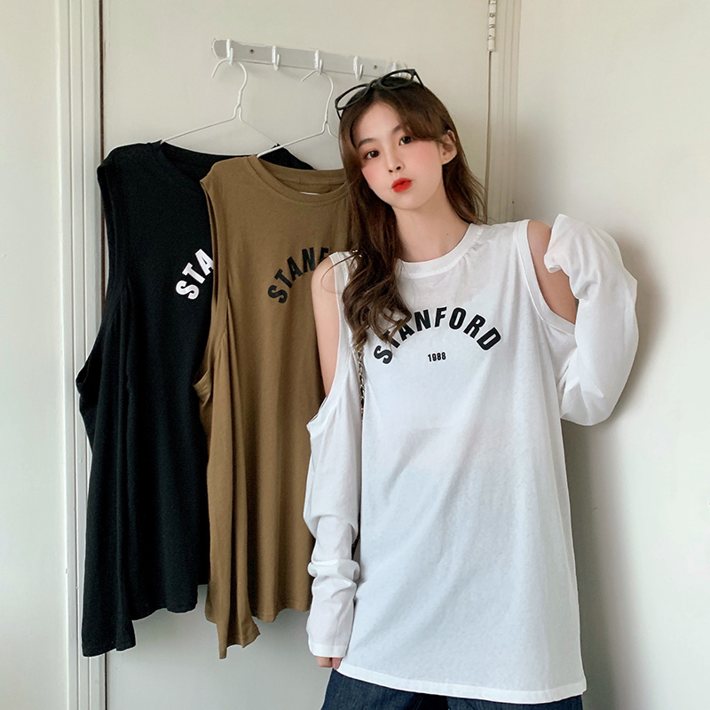 Mid length off shoulder long sleeve T-shirt