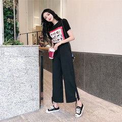 Real shot net red short sleeve T-shirt casual sports suit women's high waist Harem Pants two piece set