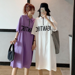 New loose zipper dress short sleeve T-shirt