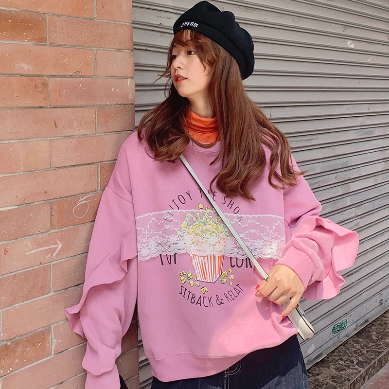 Real shot cotton / T / T Mini velvet loose design round neck long sleeve versatile sweater for women