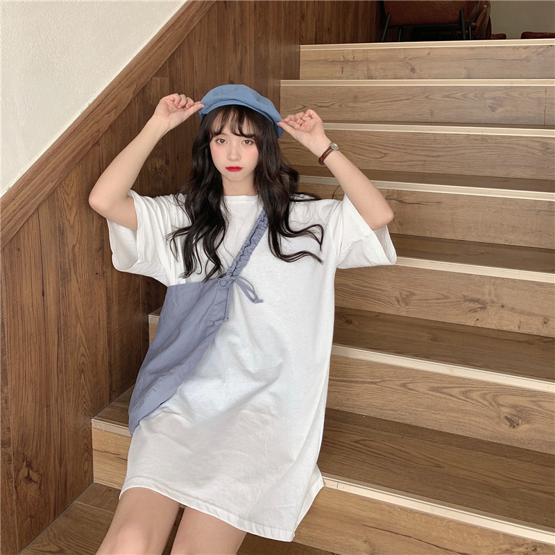 The real Korean version of boudoir is versatile and loose with medium and long short sleeve T-shirt skirt and blouse