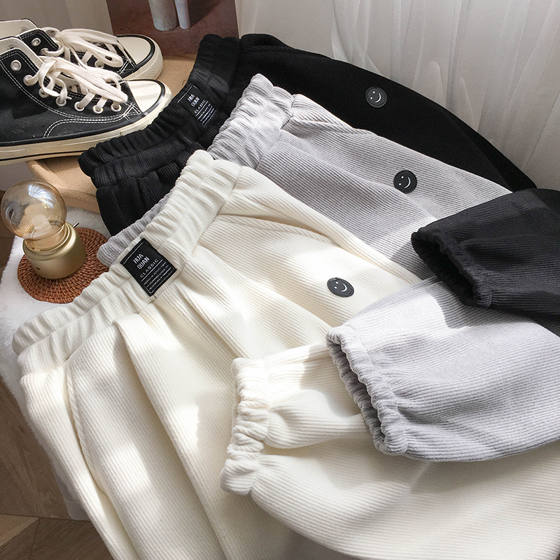 Guantu corduroy composite velvet Harem Pants loose smile face Plush thickened corset casual pants