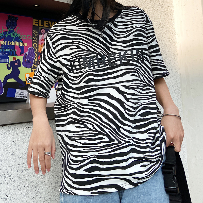 Short sleeve European zebra pattern base Shirt Short Sleeve T-shirt for women