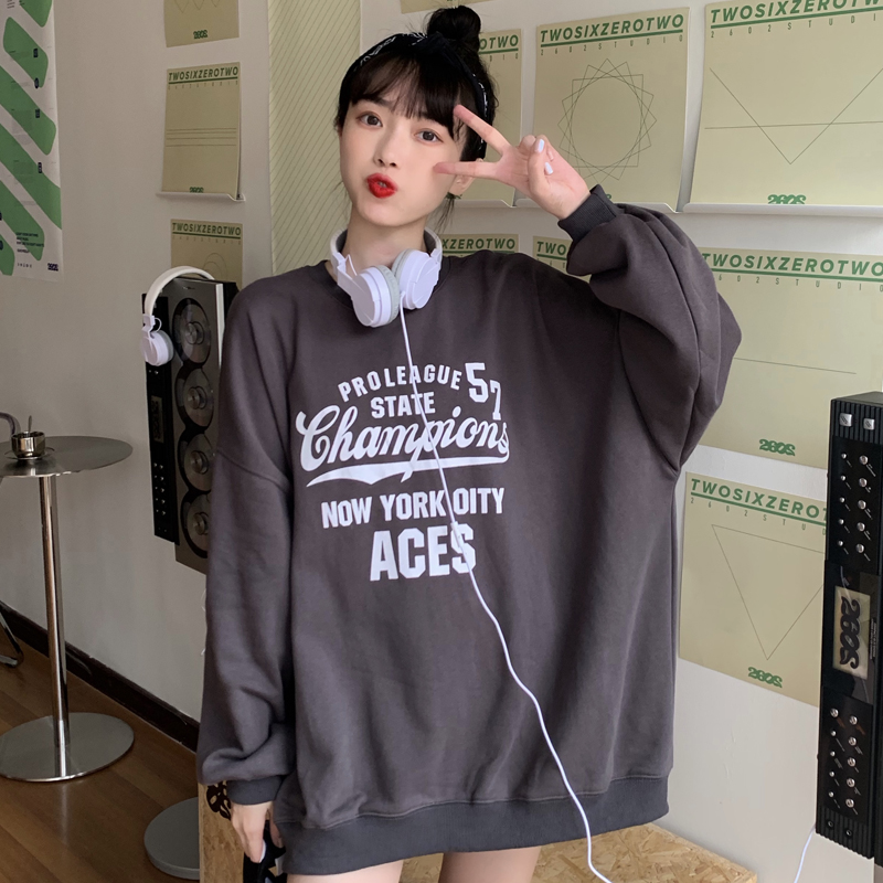 Real shot fish scale sweater long sleeve loose letter crew neck