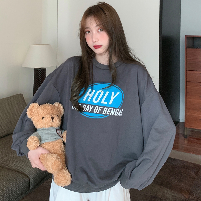 Real shot long sleeve sweater women's spring and autumn thin letter printing