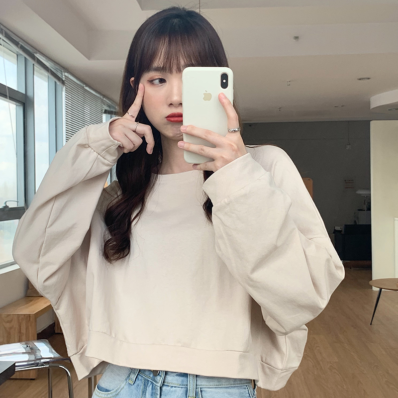 Real shot super loose short versatile round neck long sleeve sweater for women