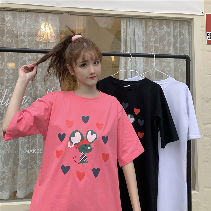Real love mouse cartoon printed short sleeve T-shirt for female students