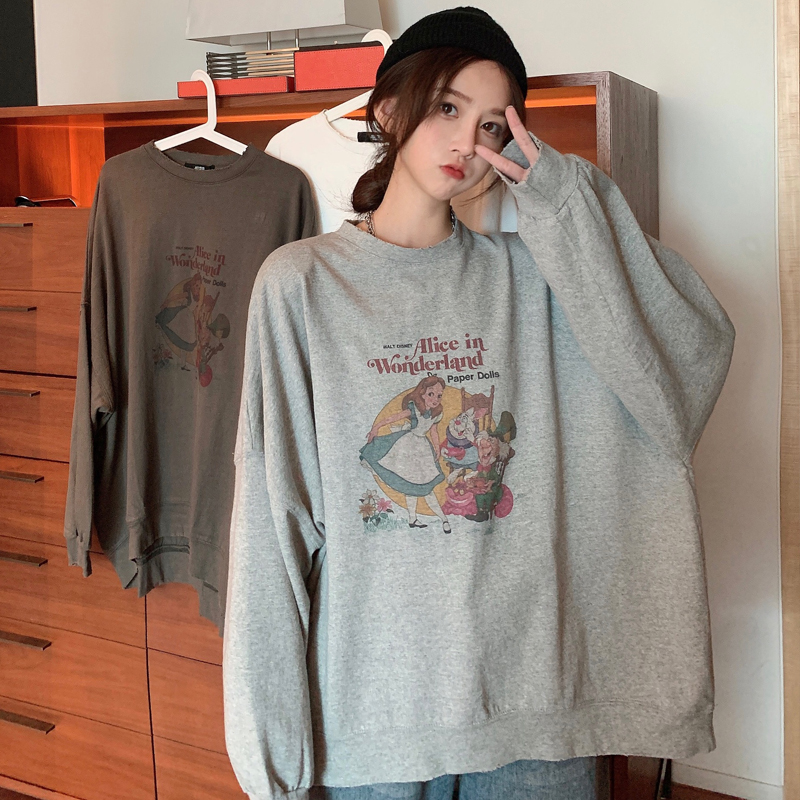 Women's long sleeve loose print Retro