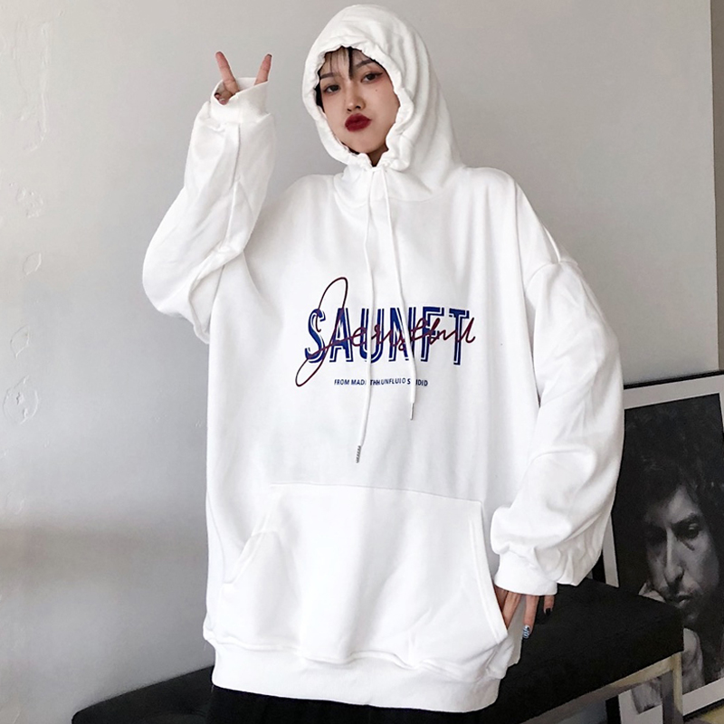 Real shot fish scale hooded sweater women's light letter printing