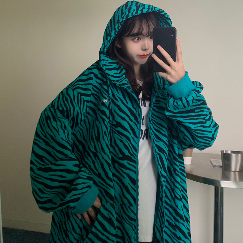 Real shot fish scale zebra zipper sweater for women