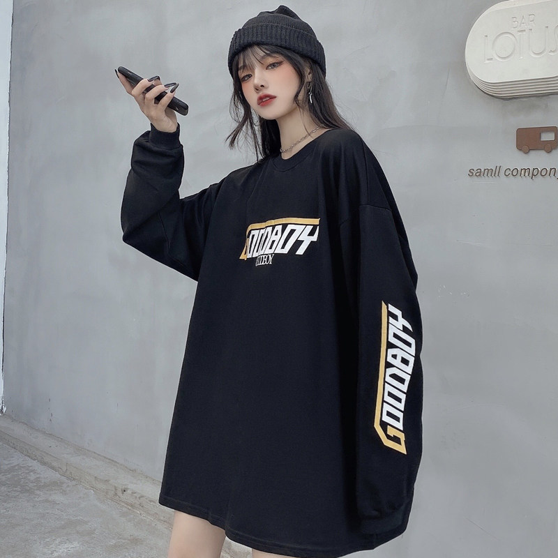 Women's long sleeve loose letters in real photos