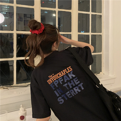 New color contrast lettered print loose short sleeve T-shirt