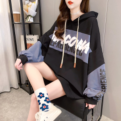 Real photos of women's bodyguards spring and autumn thin new splicing medium length top, hooded and large women's wear