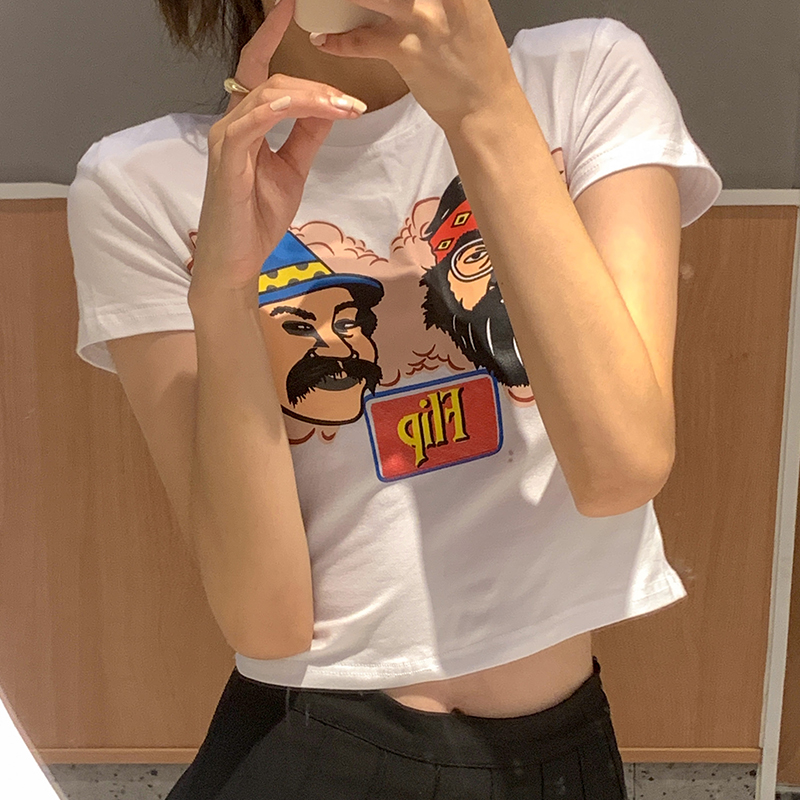 Real shot of aodaier cotton short open navel slim sexy small version short sleeve T-shirt