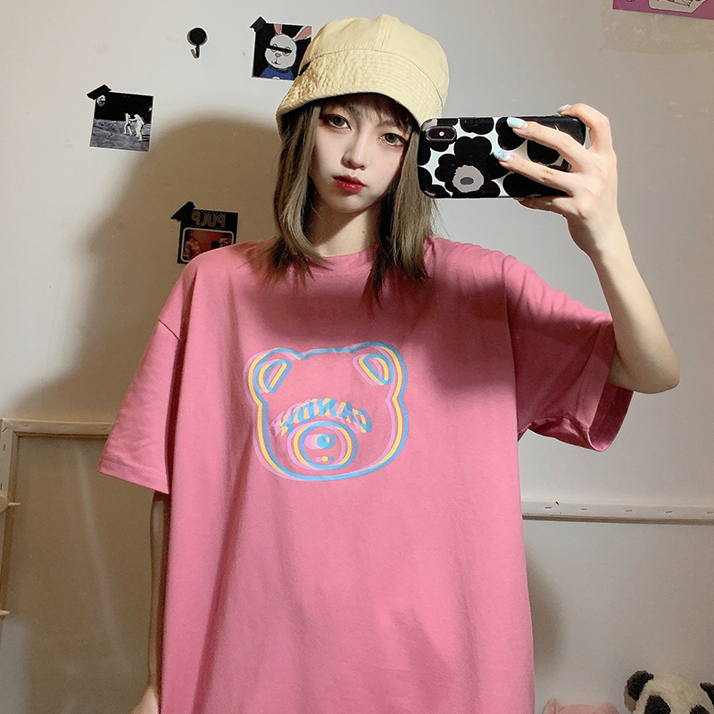 Japanese loose print student casual round neck T-shirt short sleeve 2021 female