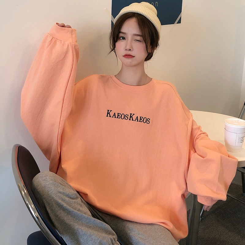 Women's long sleeve loose letter embroidery