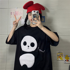 Real shot of Harajuku loose panda cartoon short sleeve