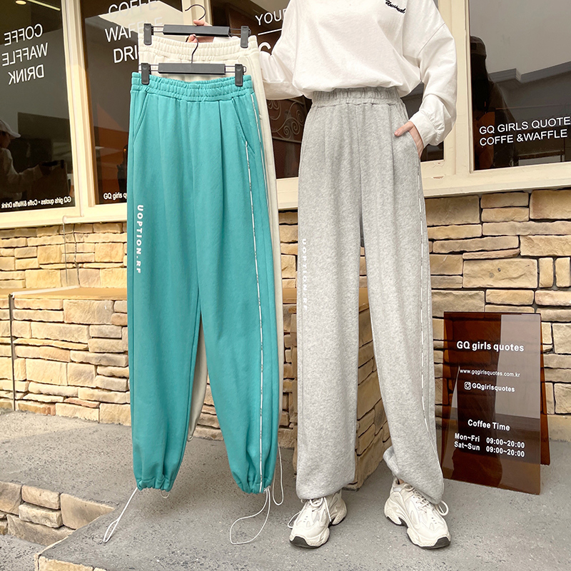 Women's spring and autumn thin new drawstring wide leg pants high waist sports pants