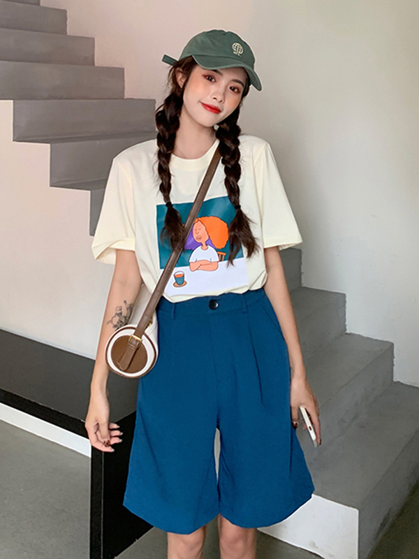 Official picture South Korea East Gate casual small fresh simple Korean printing versatile round neck short sleeve