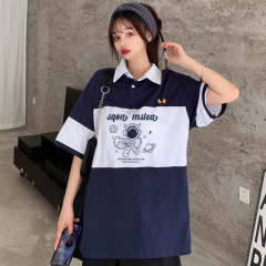 Real photo of pull frame cotton Japanese Hong Kong style shirt astronaut short sleeve T-shirt