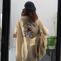 Real shot cotton European T-shirt women's short sleeve summer loose lower garment missing middle length