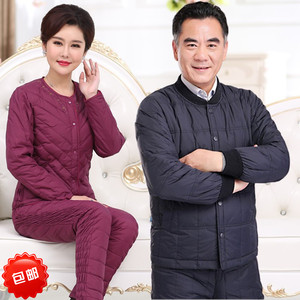 中老年男款女款内穿保暖羽绒服内胆套装加厚爸妈老年人羽绒裤棉袄
