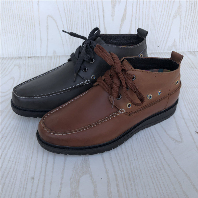 鹿腾头层牛皮男鞋【轻微瑕疵鞋】断码特价系带休闲圆头高帮皮鞋