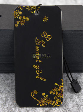 韩文服装吊牌领标配套现货  高档烫金圆角吊牌现货设计印刷订做