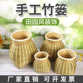手工竹编鱼篓小背篓风铃竹制品装 饰采茶舞蹈演出道具竹篓插花篓子
