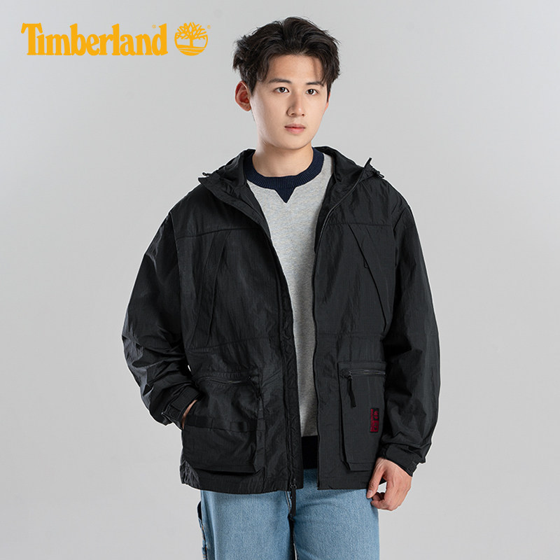 Timberland添柏岚男士户外轻薄透气格纹休闲连帽风衣外套A668U