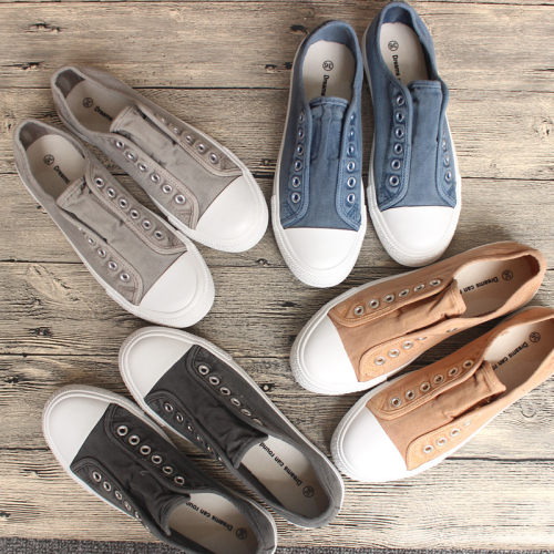 韩国街拍帆布鞋女鞋套脚水洗做旧