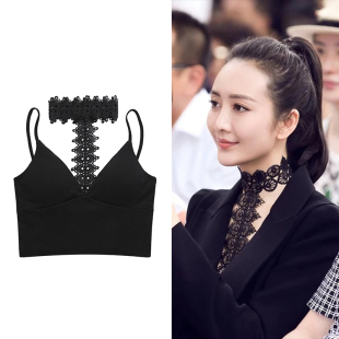 女装针织挂脖吊带背心女内搭2021年新款蕾丝带胸垫法式打底上衣夏