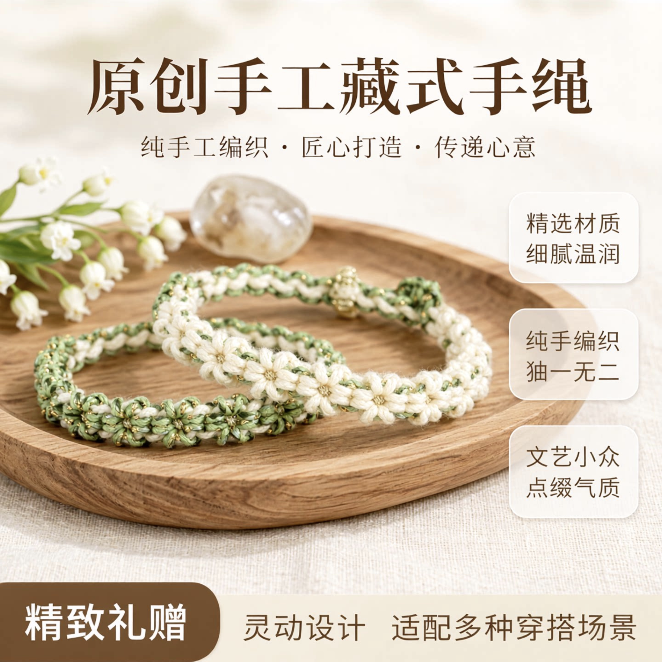 种草手工菌小清新铃兰编织手绳