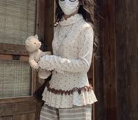The original retro and artistic polka dot flower bud dress with a baby collar design is slimming and subculture, cute and otaku thumbnail 3